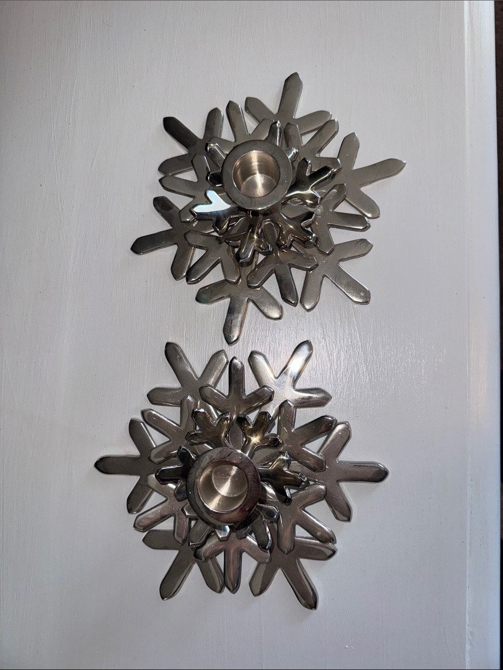 Crate&Barrel snowflake candle stick holders